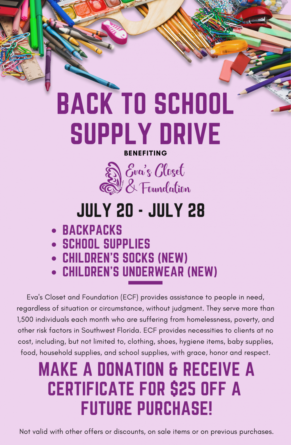 School Supply Drive For Eva’s Closet – Jennifer's Fort Myers